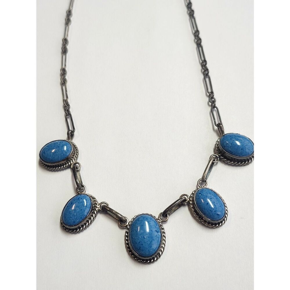 JayāKing DTR Sterling Silver 925 Turquoise Necklace 17" Length